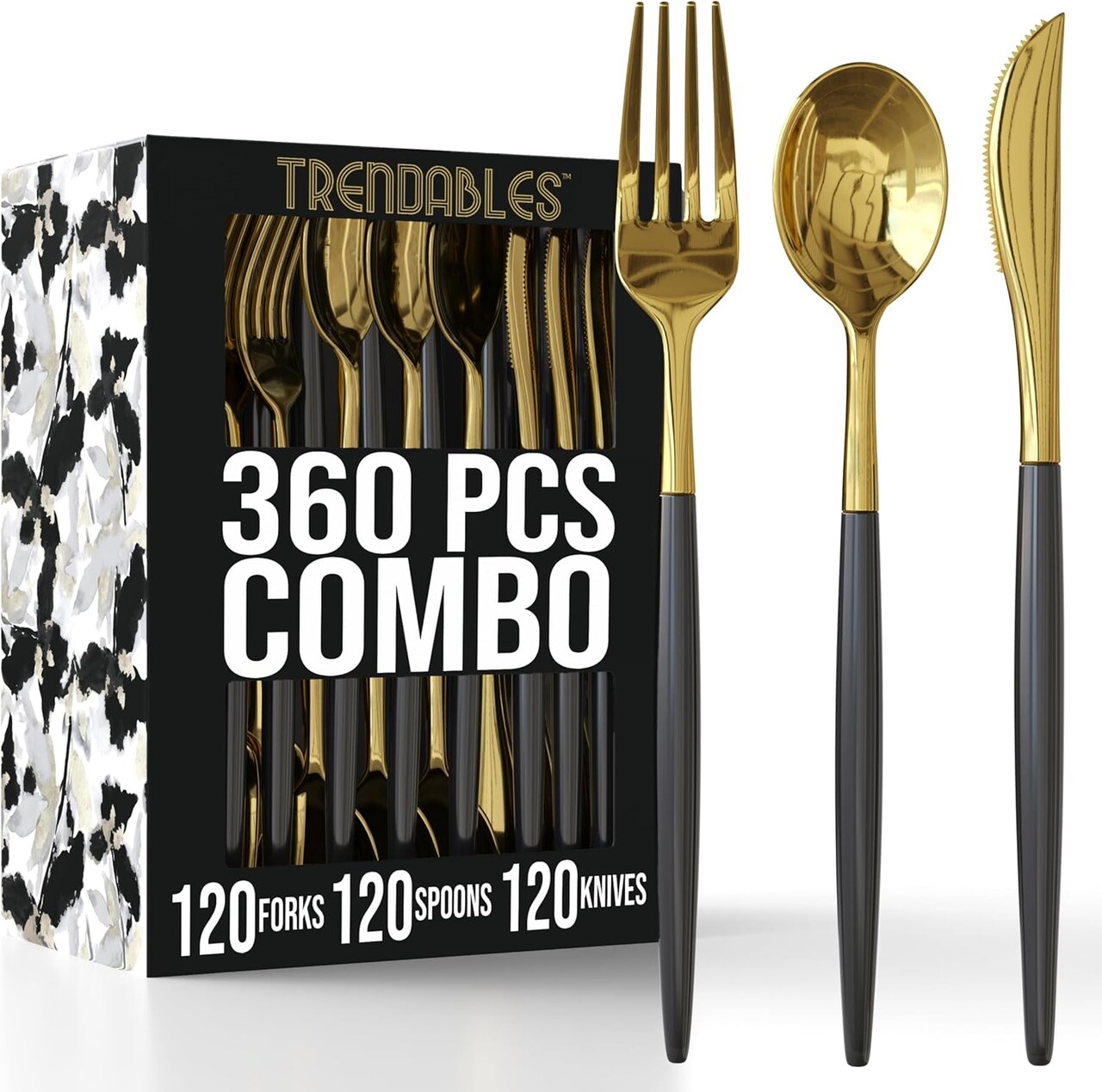 Trendables Disposable Silverware Set - Wedding Plastic Cutlery Dinnerware - Includes two toned Forks, Plastic Spoons, two colored Knives - reflective Plastic Utensils Party Set